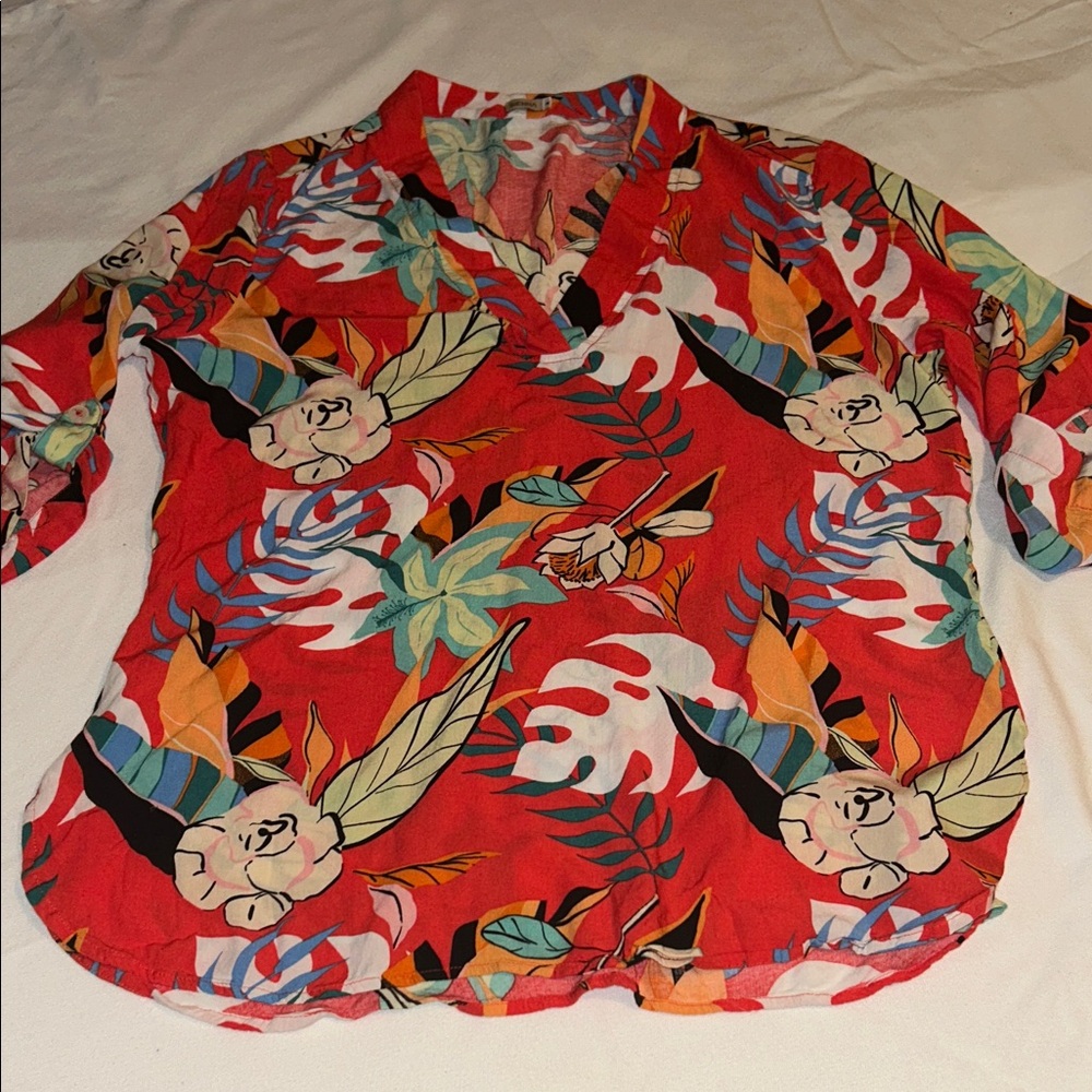 Vibrant Floral Red Blouse